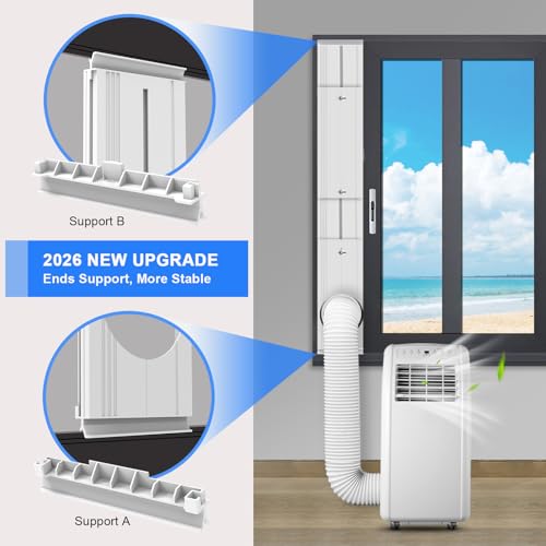 Kifiray Portable Air Conditioner Window Kit with 5.9" Anti-clockwise Exhaust Hose, Mobile A/C Unit Window Vent Seal Kit with 4 Adjustable Seamless Seal Plates for Vertical/Horizontal Sliding Window - Image 3