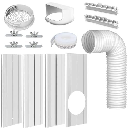 Kifiray Portable Air Conditioner Window Kit with 5.9" Anti-clockwise Exhaust Hose, Mobile A/C Unit Window Vent Seal Kit with 4 Adjustable Seamless Seal Plates for Vertical/Horizontal Sliding Window - Image 1