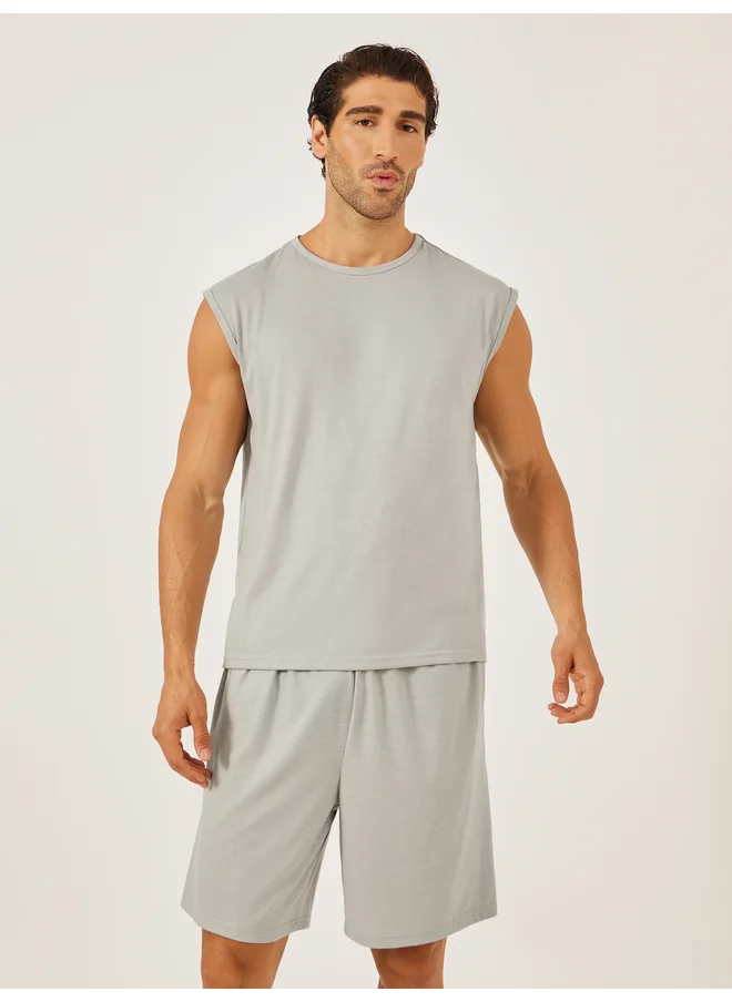 Styli Styli Unwind Solid Round Neck Tank and Shorts Set