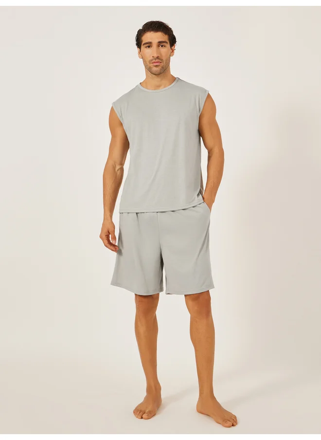 Styli Styli Unwind Solid Round Neck Tank and Shorts Set