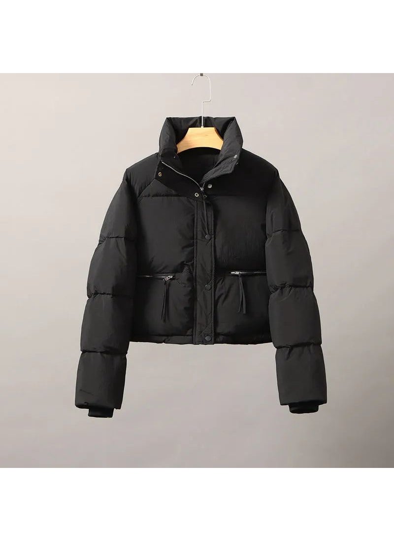Generic - 2024 Winter New Style Korean DownCotton Padded Coat Womens Cropped Stand Collar Petite Thickened Fashionable Jacket Puffer Jack Mocha brown - Image 1