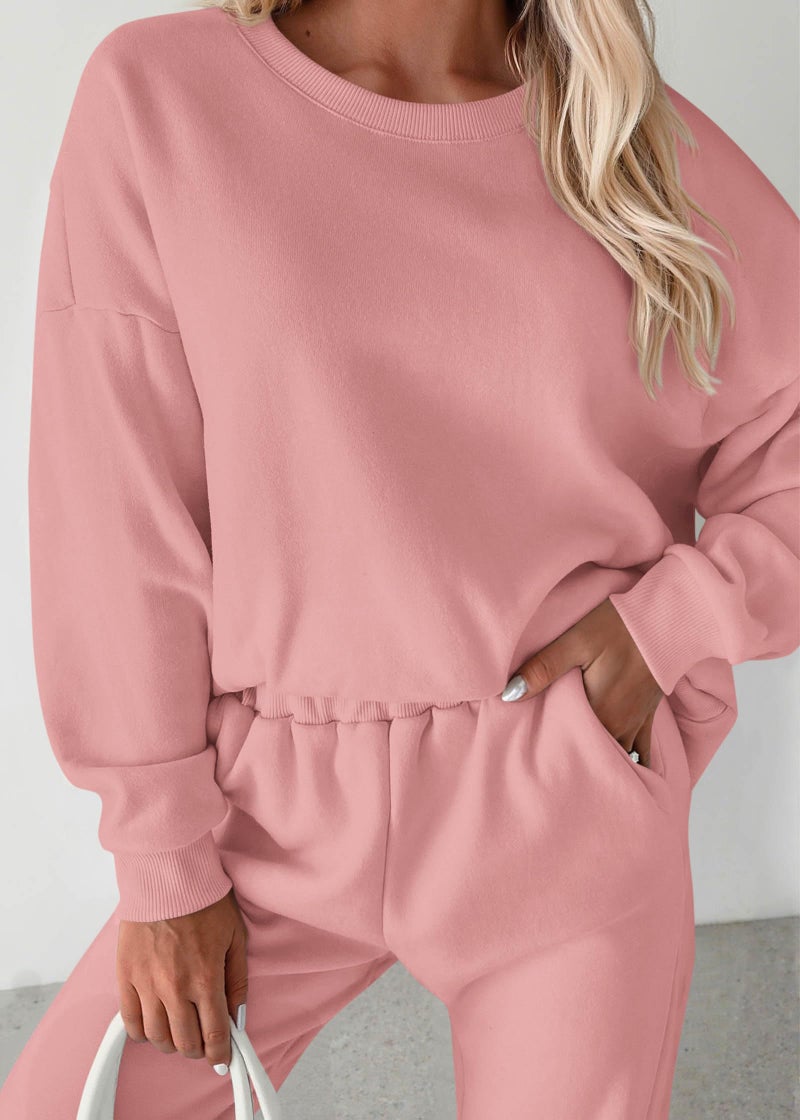 KIRUNDO Sweatsuits Women 2 Piece Outfit Matching Workout Lounge Sets Spring Fall Clothing Tracksuit Airport Travel Outfits(Pink,Large) - Image 4