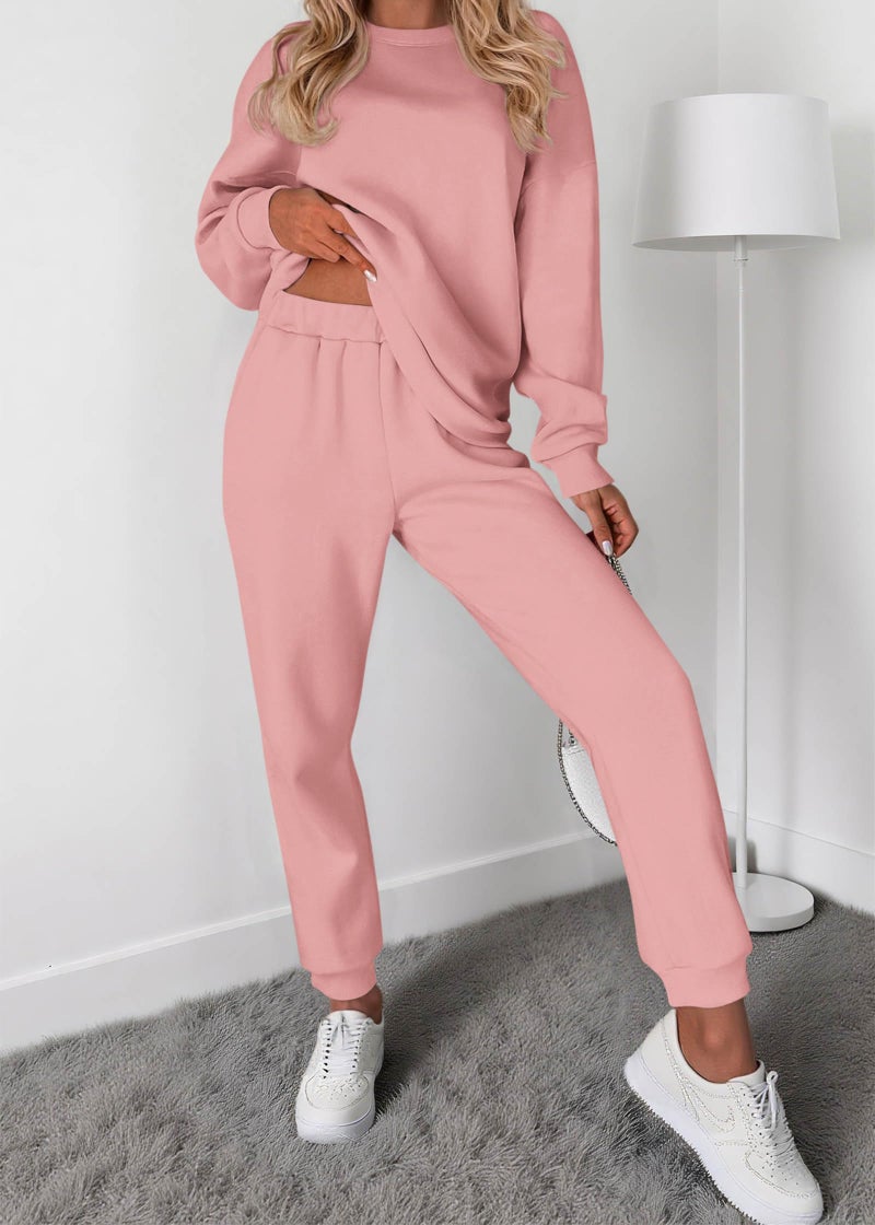 KIRUNDO Sweatsuits Women 2 Piece Outfit Matching Workout Lounge Sets Spring Fall Clothing Tracksuit Airport Travel Outfits(Pink,Large) - Image 3