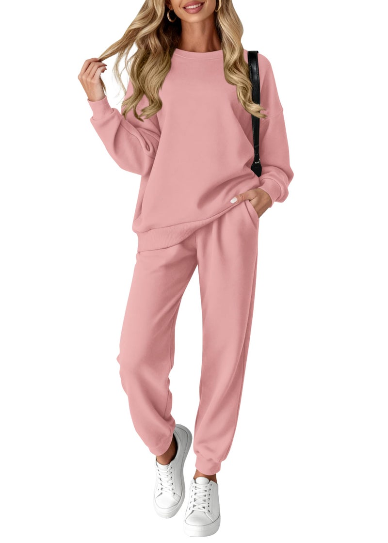 KIRUNDO Sweatsuits Women 2 Piece Outfit Matching Workout Lounge Sets Spring Fall Clothing Tracksuit Airport Travel Outfits(Pink,Large) - Image 1