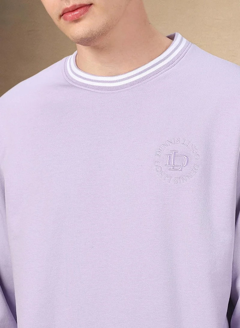 Dennis Lingo Men's Lavender Polyester Blend Solid Regular Fit Sweatshirt