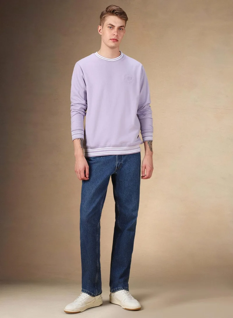 Dennis Lingo Men's Lavender Polyester Blend Solid Regular Fit Sweatshirt