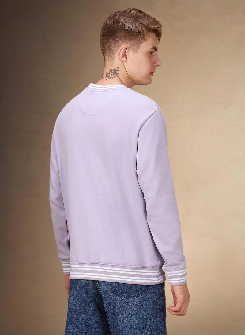 Dennis Lingo Men's Lavender Polyester Blend Solid Regular Fit Sweatshirt