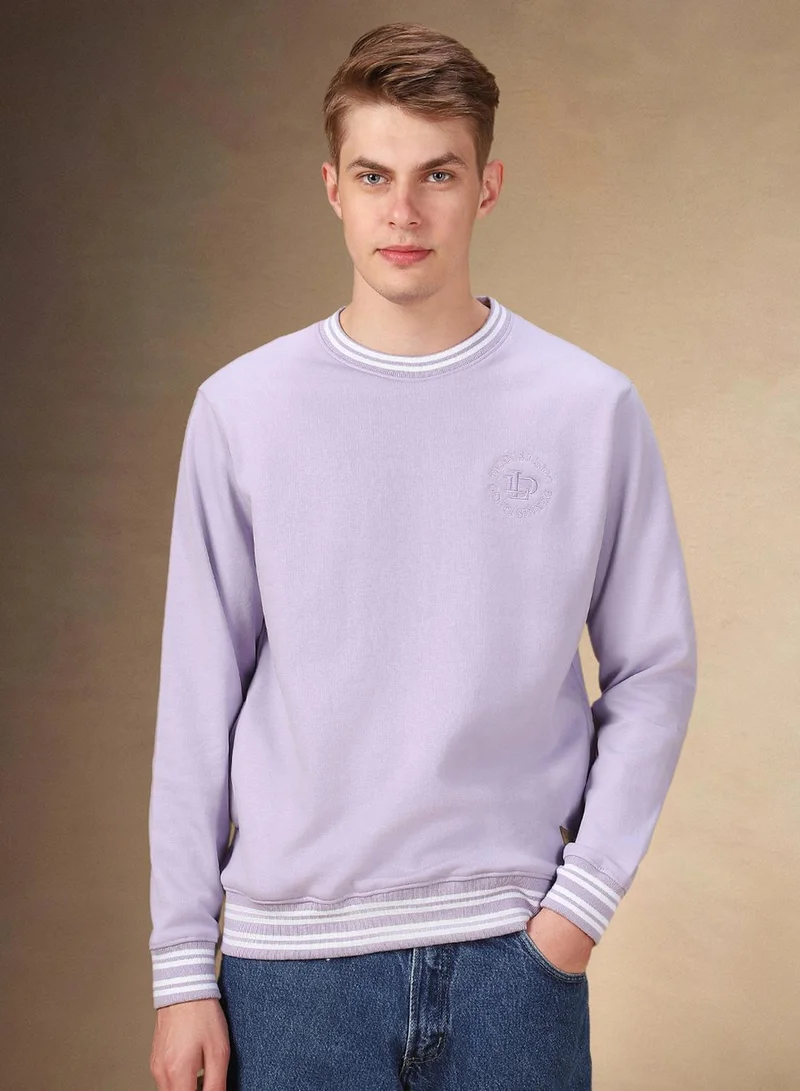 Dennis Lingo Men's Lavender Polyester Blend Solid Regular Fit Sweatshirt