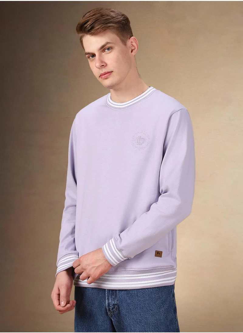 دينيس لينغو Men's Lavender Polyester Blend Solid Regular Fit Sweatshirt