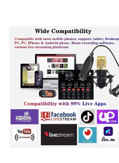 Microphone,Live Sound Card & BM800 Suspension Microphone Kit Broadcasting Recording Condenser Microphone Set Intelligent Volume Audio Mixer Sound Card for Computer PC Live Sound