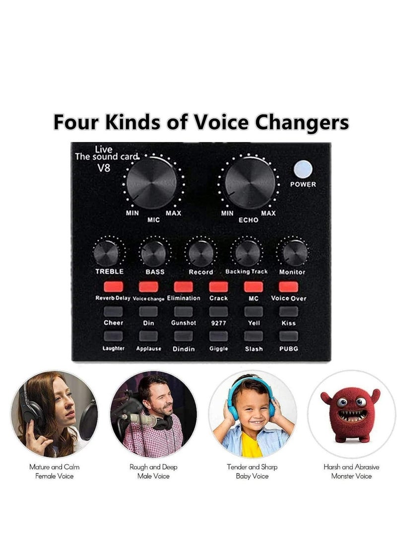 Generic - Microphone,Live Sound Card & BM800 Suspension Microphone Kit Broadcasting Recording Condenser Microphone Set Intelligent Volume Audio Mixer Sound Card for Computer PC Live Sound - Image 1