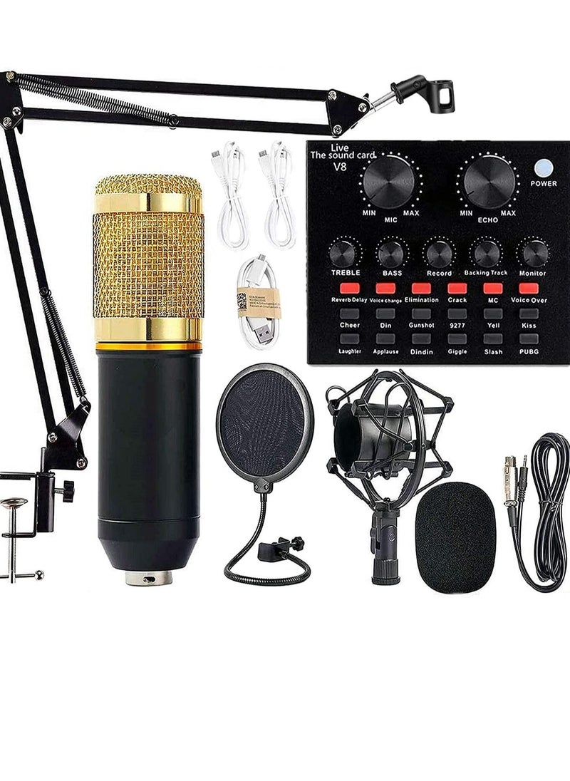 Generic - Microphone,Live Sound Card & BM800 Suspension Microphone Kit Broadcasting Recording Condenser Microphone Set Intelligent Volume Audio Mixer Sound Card for Computer PC Live Sound - Image 1