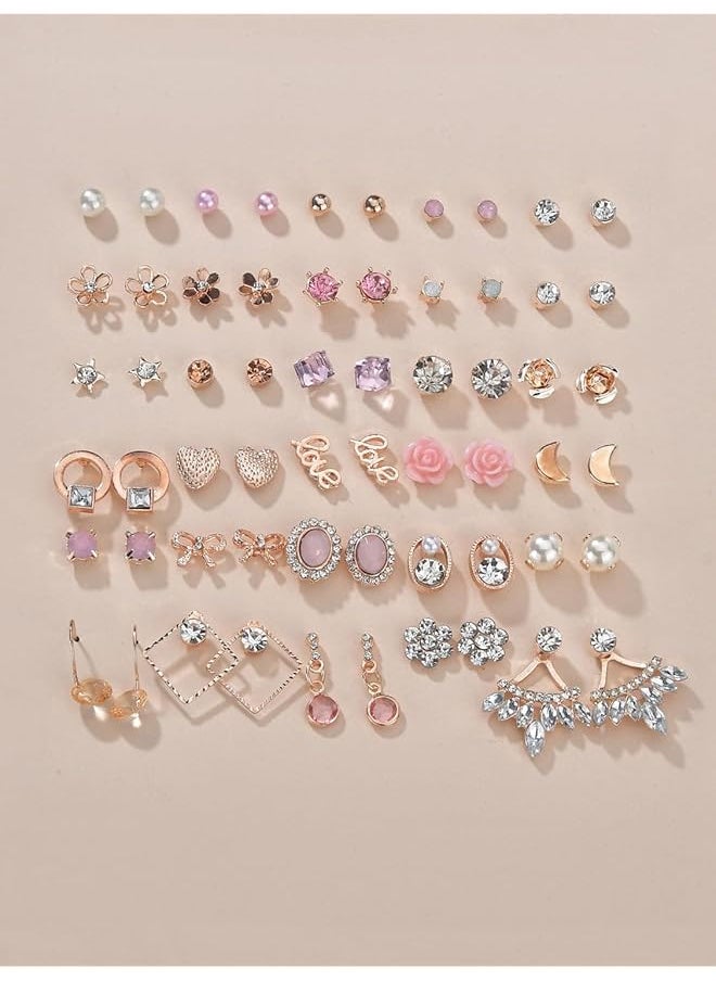 Shining Diva Fashion 30 Pairs Combo Set 18K Rose Gold Latest Stylish Earrings For Women And Girls 15610Er  - Image 2