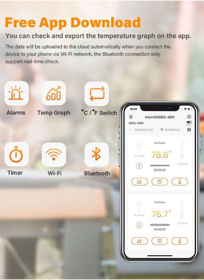 INKBIRD - INKBIRD WiFi & Bluetooth Grill Meat Thermometer IBBQ-4BW with 4 Colored Probes Timer High/Low Temp Alarm WiFi Wireless Barbecue Thermometer for Oven Kitchen Support Android & iOS - Image 1