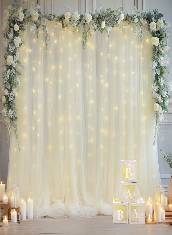 Shillance 10ft x 10ft Ivory Backdrop Curtain Panels with Lights String for Parties, Sheer Tulle Wedding Backdrop Drapes for Baby Shower Birthday Party Home Decorations - Image 3