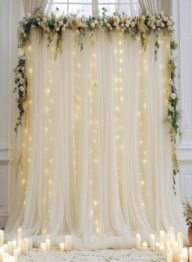 Shillance 10ft x 10ft Ivory Backdrop Curtain Panels with Lights String for Parties, Sheer Tulle Wedding Backdrop Drapes for Baby Shower Birthday Party Home Decorations - Image 1