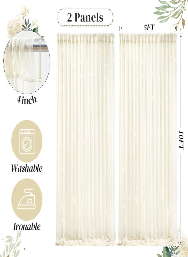 Shillance 10ft x 10ft Ivory Backdrop Curtain Panels with Lights String for Parties, Sheer Tulle Wedding Backdrop Drapes for Baby Shower Birthday Party Home Decorations - Image 5