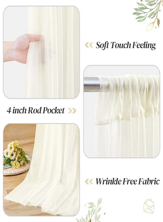 Shillance 10ft x 10ft Ivory Backdrop Curtain Panels with Lights String for Parties, Sheer Tulle Wedding Backdrop Drapes for Baby Shower Birthday Party Home Decorations - Image 4
