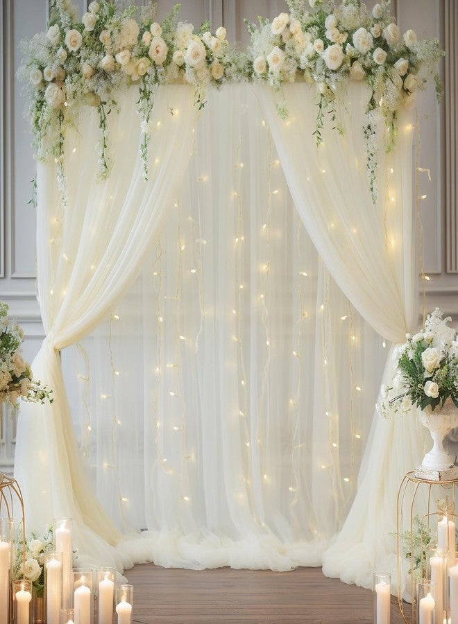 Shillance 10ft x 10ft Ivory Backdrop Curtain Panels with Lights String for Parties, Sheer Tulle Wedding Backdrop Drapes for Baby Shower Birthday Party Home Decorations - Image 2
