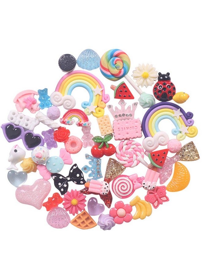YAKA 50Pieces Mix Flat Backs Resin Embellishments Scrapbooking Supplies Diy Crafts Applique Flatback Embellishments Art Decorations Slime Charms - Image 1