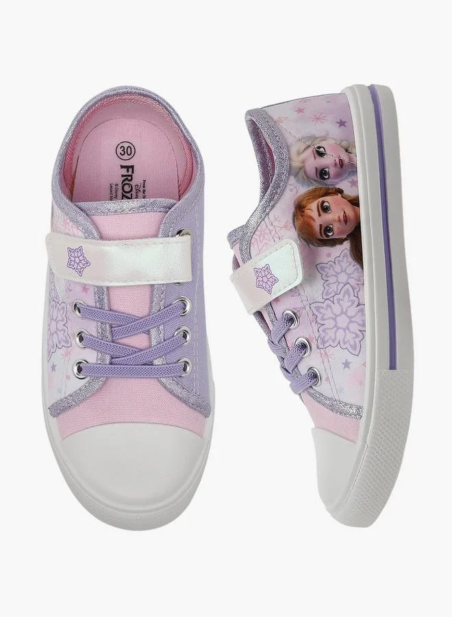 Disney Girls Frozen Print Hook & Loop Ankle Sneakers