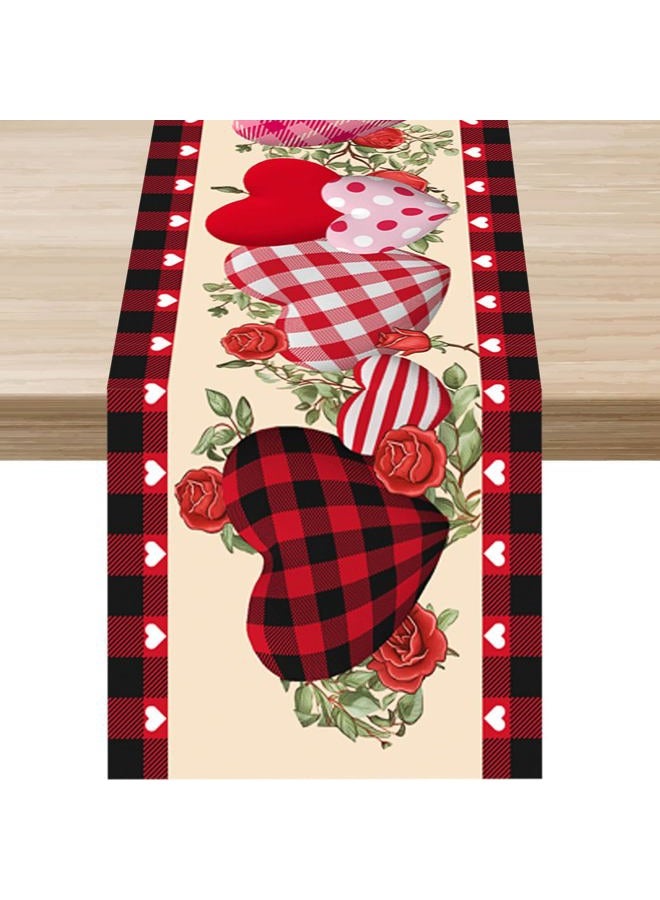 Tetutor Valentines Day Table Runner 13 x 72 Inch, Love Heart Valentine Table Runner Valentines Day Decorations, Kitchen Dining Table Decorations - Image 1