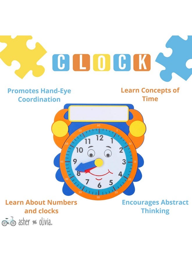 Asher and Olivia Premium Puzzles for Toddlers and Rack Set - (7 Pack) Includes 1 Learning Clock - 6 Alphabet, Numbers, Shapes, Animals, Cars, Fruits Puzzles  - Image 4