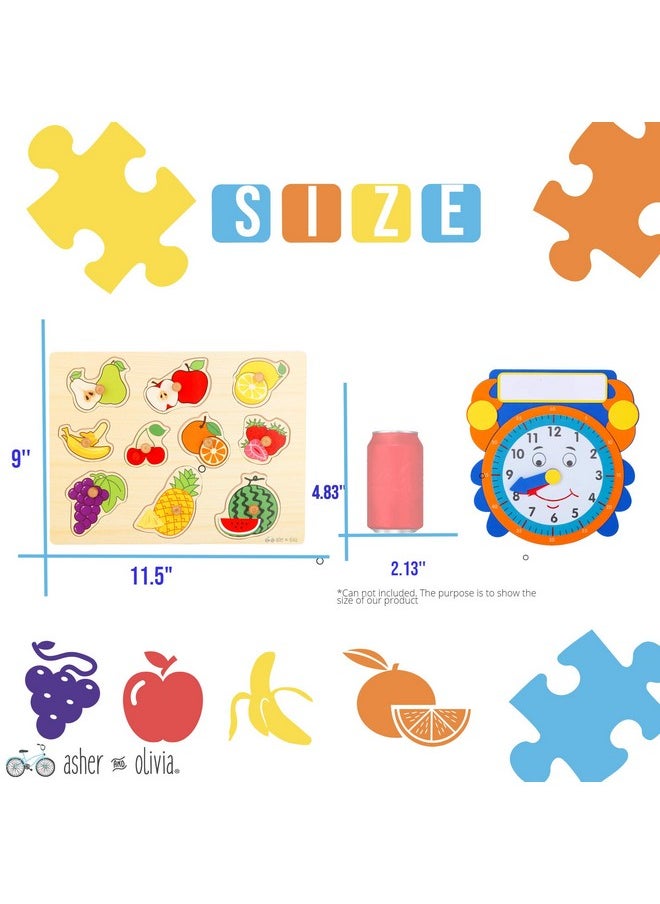 Asher and Olivia Premium Puzzles for Toddlers and Rack Set - (7 Pack) Includes 1 Learning Clock - 6 Alphabet, Numbers, Shapes, Animals, Cars, Fruits Puzzles  - Image 5