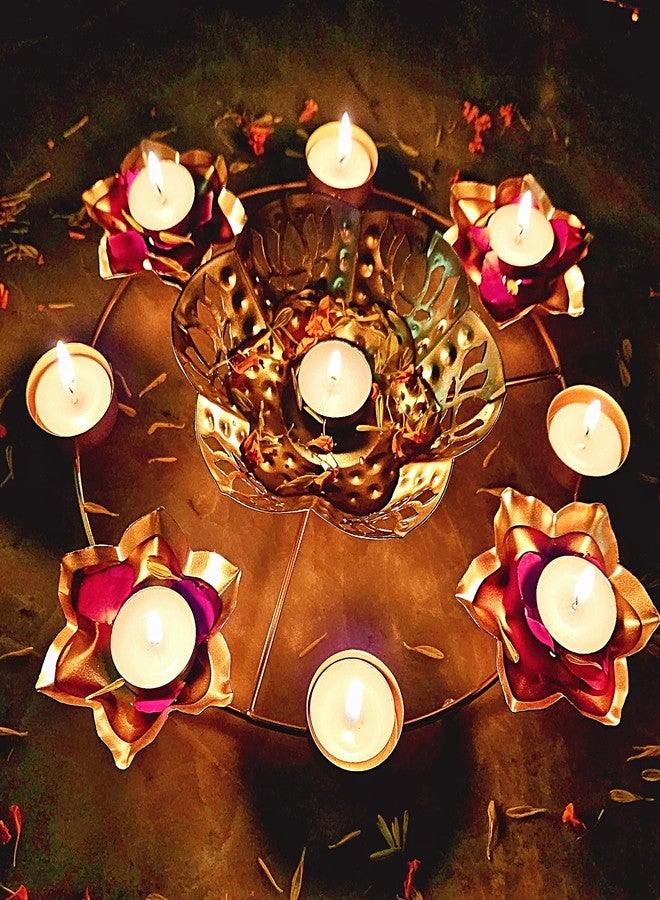 DECORATIVE BUCKETS دلاء زينة: مصابيح ديوالي | أورلي | وعاء معدني كبير مصنوع يدويًا للزهور العائمة | حوامل شموع صغيرة | زينة ديوالي | شموع ديوالي (أورلي منحوت على شكل زهرة اللوتس) - Image 1