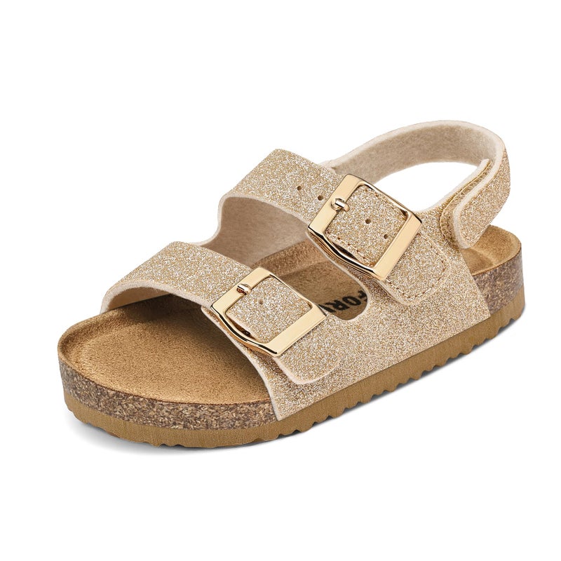K KomForme Toddler Sandals Boys Girls Cork Footbed Open-toe Sandal Comfort Double Buckle Slip-on Shoes with Adjustable Back Strap - Image 1
