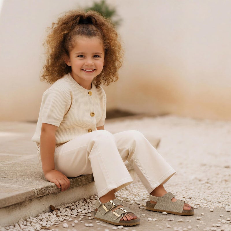 K KomForme Toddler Sandals Boys Girls Cork Footbed Open-toe Sandal Comfort Double Buckle Slip-on Shoes with Adjustable Back Strap - Image 3