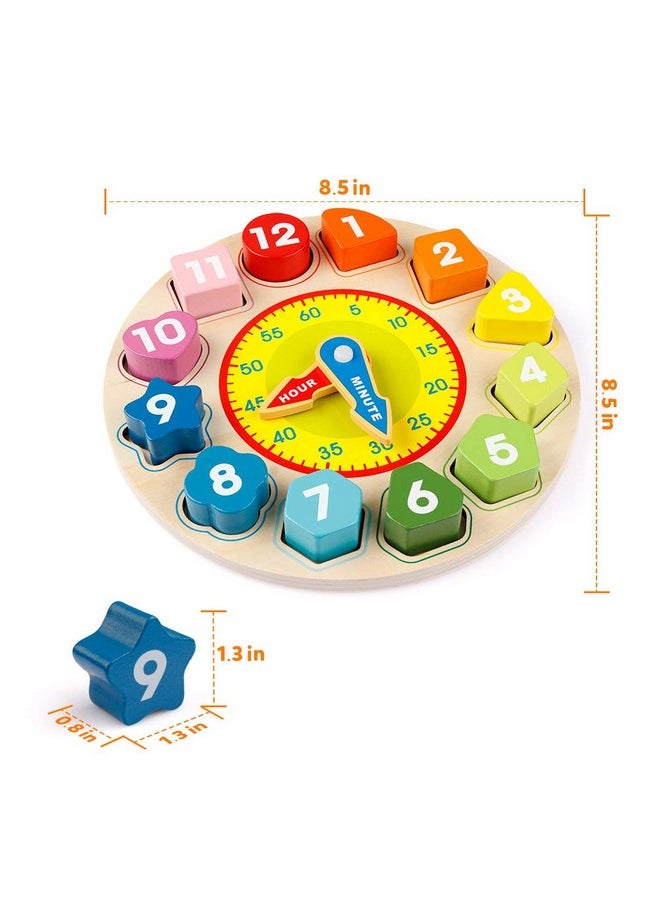 Coogam Wooden Shape Color Sorting Clock Â- Teaching Time Number Blocks Puzzle Stacking Sorter Jigsaw Montessori Early Learning Educational Toy Gift For 1 2 3 Year Old Toddler Baby Kids