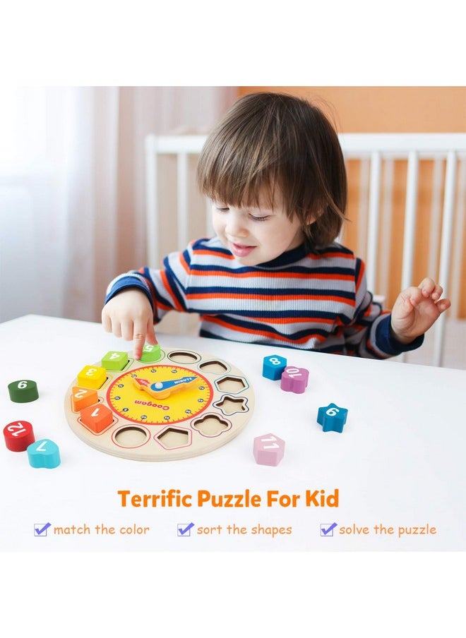 Coogam Wooden Shape Color Sorting Clock Â- Teaching Time Number Blocks Puzzle Stacking Sorter Jigsaw Montessori Early Learning Educational Toy Gift For 1 2 3 Year Old Toddler Baby Kids