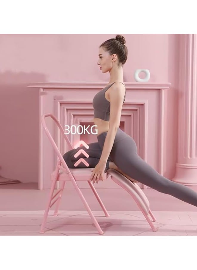 NOAEOU yoga chair Iyengar, yoga auxiliary foldable chair with lumbar back support balance yoga equipment metal folding chair balance handstand training tool, pink waist drag- 45 * 41 * 82.5cm  - Image 4