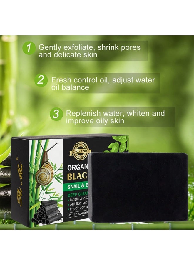 Pei Mei 120g Organic African Black Soap With Snail and Bamboo Charcoal Body Moisturizing Cleansing Skin Soap Anti Acne Black African Soap Handmade Soap Bar Bamboo Charcoal Black Soap Natural face and Body soap - Image 3