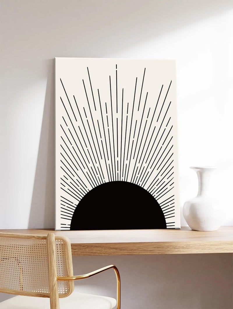 Hwetui Framed Boho Sun Wall Art Set of 2 Black and White Minimalist Sunrise Canvas Prints Abstract Sunshine Painting Geometric Line Pictures Home Decor for Living Room Bedroom Bathroom 12x16in - Image 5