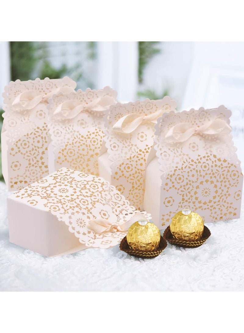 general Party Favour Boxes, Flower Favour Boxes, 50 Piece Mini White Paper Laser Cut Favour Candy Boxes, Wedding European Hollow Candy Boxes for Wedding Bridal Shower Baby Shower Birthday Party - Image 1