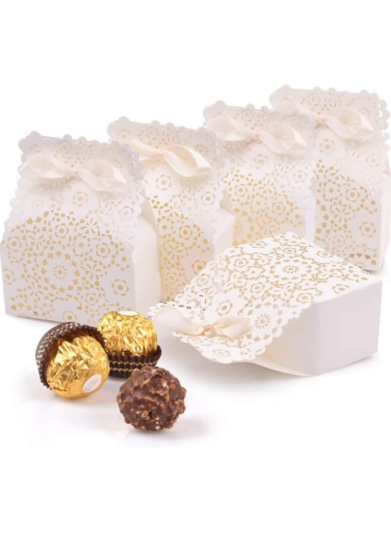 general Party Favour Boxes, Flower Favour Boxes, 50 Piece Mini White Paper Laser Cut Favour Candy Boxes, Wedding European Hollow Candy Boxes for Wedding Bridal Shower Baby Shower Birthday Party - Image 2