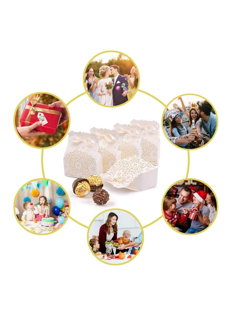 general Party Favour Boxes, Flower Favour Boxes, 50 Piece Mini White Paper Laser Cut Favour Candy Boxes, Wedding European Hollow Candy Boxes for Wedding Bridal Shower Baby Shower Birthday Party - Image 3