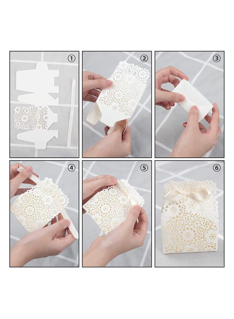 general Party Favour Boxes, Flower Favour Boxes, 50 Piece Mini White Paper Laser Cut Favour Candy Boxes, Wedding European Hollow Candy Boxes for Wedding Bridal Shower Baby Shower Birthday Party - Image 4