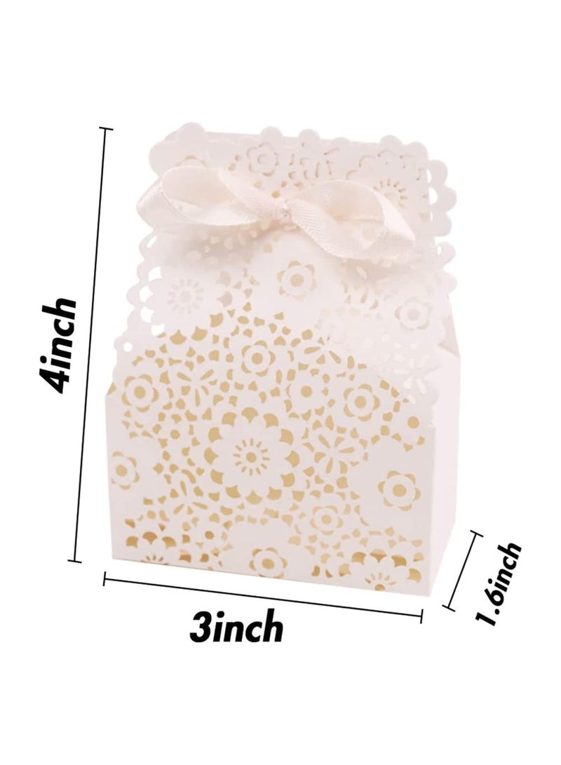 general Party Favour Boxes, Flower Favour Boxes, 50 Piece Mini White Paper Laser Cut Favour Candy Boxes, Wedding European Hollow Candy Boxes for Wedding Bridal Shower Baby Shower Birthday Party - Image 5