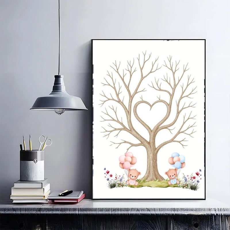2D Flat Fingerprint Tree Canvas Art 20x28in Framed Family Wall Decor - Image 1