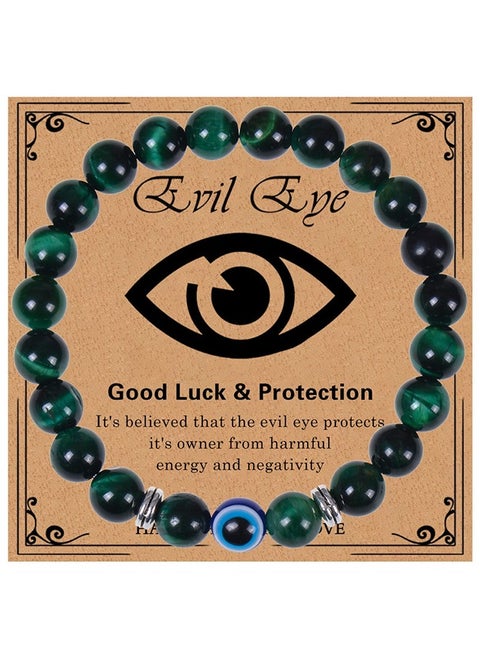 Blue Evil Eye Bracelets,Evil Eye Lucky Bracelet for Protection Blessing,Black Bead Protection Jewelry Handmade Bracelet for Women Men Gift (Green)