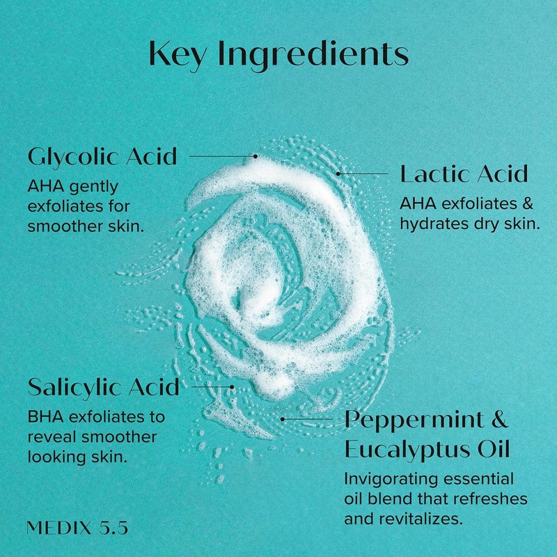 MEDIX Exfoliating AHA Glycolic Acid Face & Body Wash Cleanser + Vitamin C Moisturizing Body Cream Lotion Skin Care 2PC Set | Alpha Hydroxy Acid & Lactic Acid Foaming Face Wash, 2-PC - Image 4