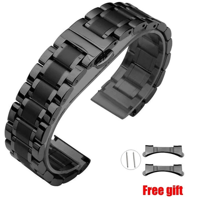 Bluejw Solid Stainless Steel Watch Band with Butterfly Buckle - Universal Replacement Bracelet Strap for Smart Watches - Arc/Straight End - Image 1