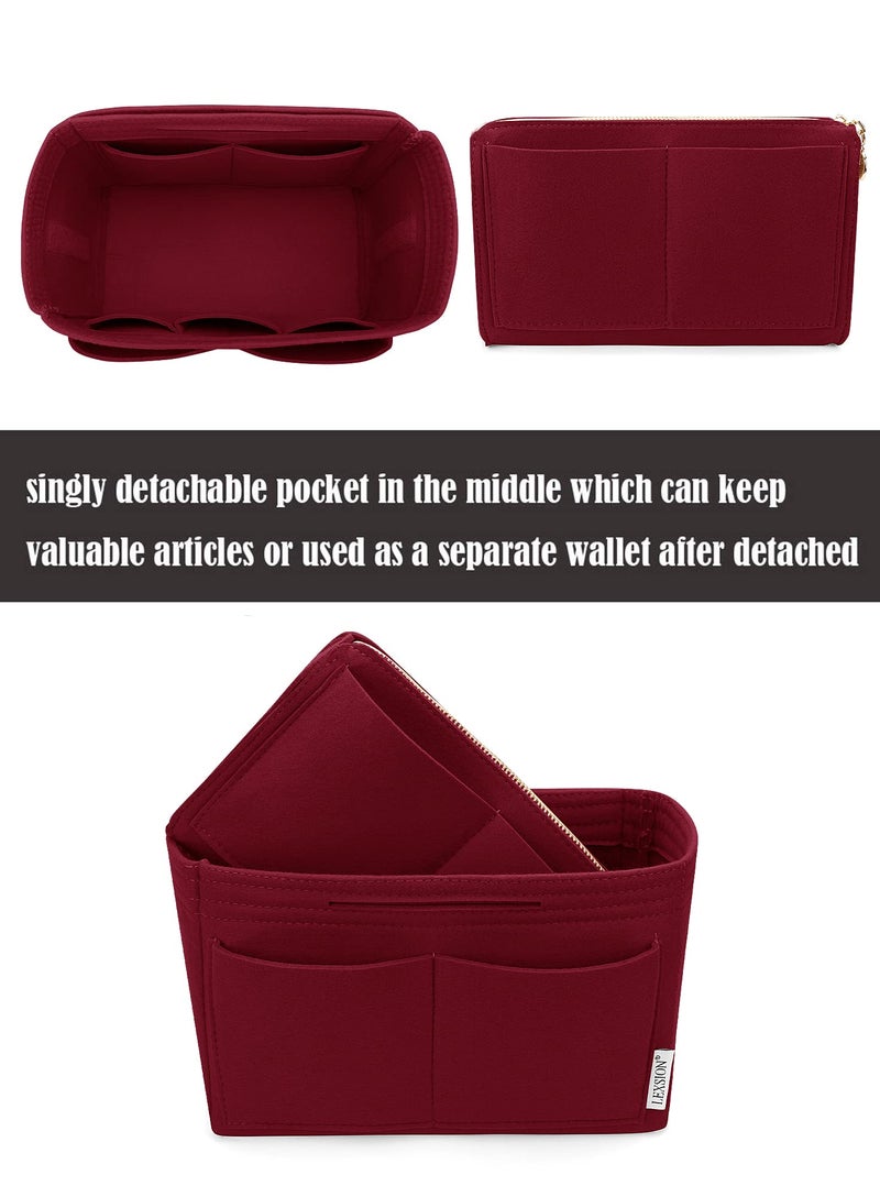 LEXSION Felt Purse Bag Organizer Insert with zipper Bag Tote Shaper Fit Speedy Neverful PM MM 8021 Vine red L2 - Image 2