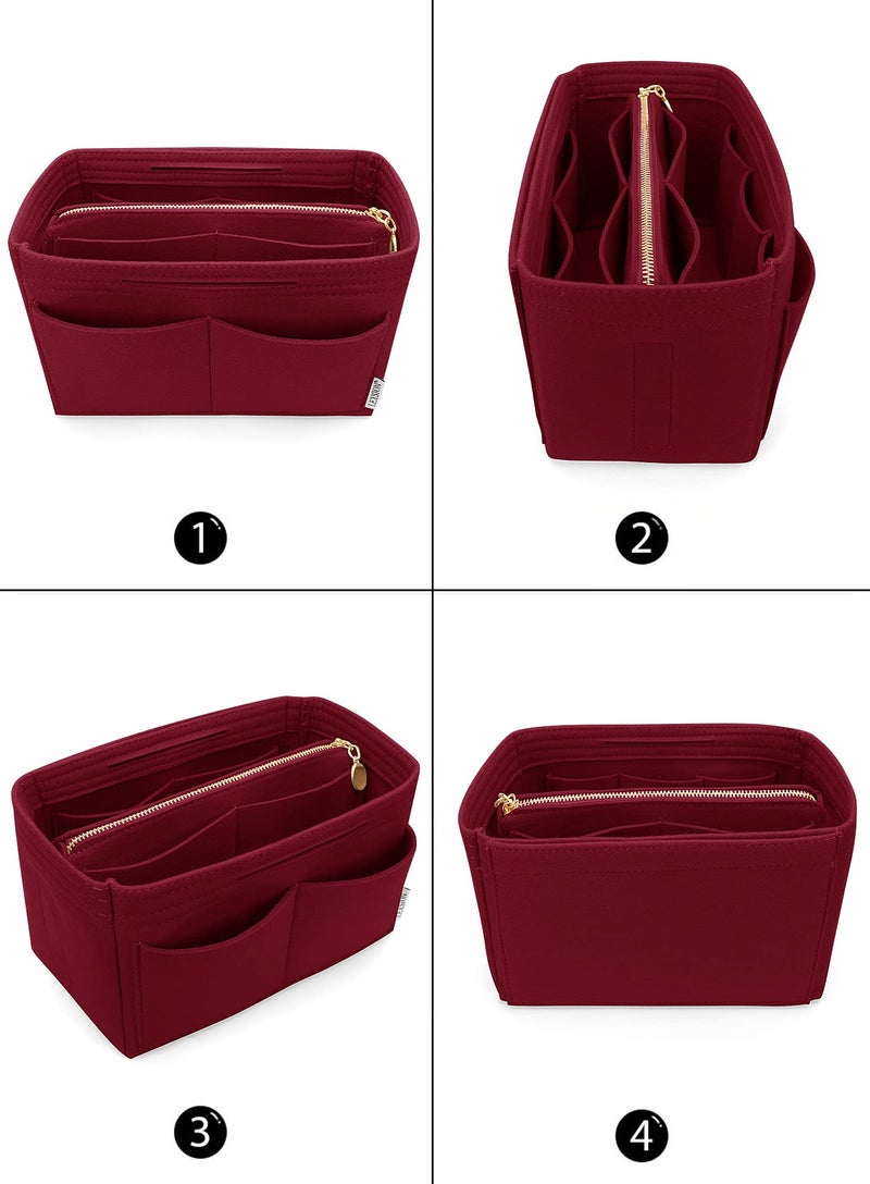 LEXSION Felt Purse Bag Organizer Insert with zipper Bag Tote Shaper Fit Speedy Neverful PM MM 8021 Vine red L2 - Image 3