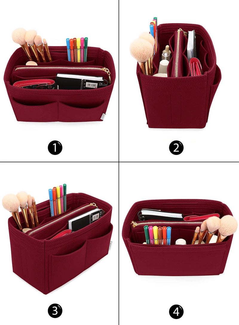 LEXSION Felt Purse Bag Organizer Insert with zipper Bag Tote Shaper Fit Speedy Neverful PM MM 8021 Vine red L2 - Image 4