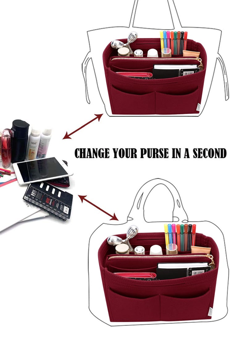 LEXSION Felt Purse Bag Organizer Insert with zipper Bag Tote Shaper Fit Speedy Neverful PM MM 8021 Vine red L2 - Image 5