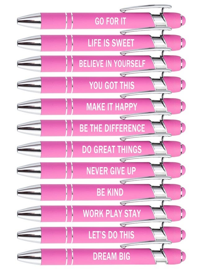 PASISIBICK 12 Pieces Pink Inspirational Motivational Quotes Snarky Screen Touch Stylus Ballpoint Pens, Office Encouraging Scriptures, Black Ink (Pink,Motivational) - Image 1
